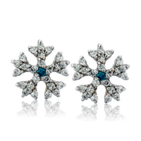 Diamond Pave Snowflakes Earrings with Blue Diamond Accents - Park City Jewelers
