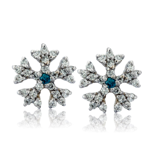 Diamond Pave Snowflakes Earrings with Blue Diamond Accents - Park City Jewelers
