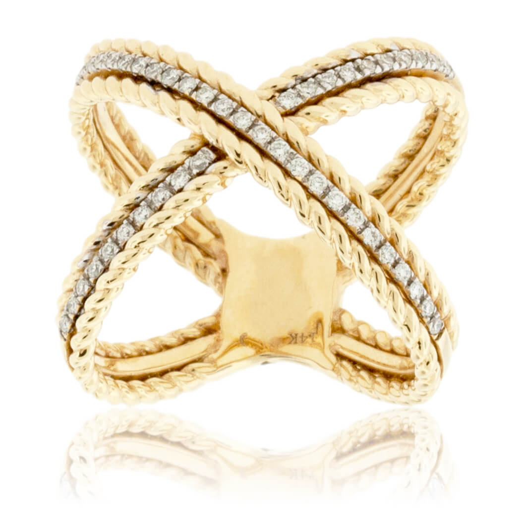 Diamond Two Toned Criss Cross Style X Band - Park City Jewelers