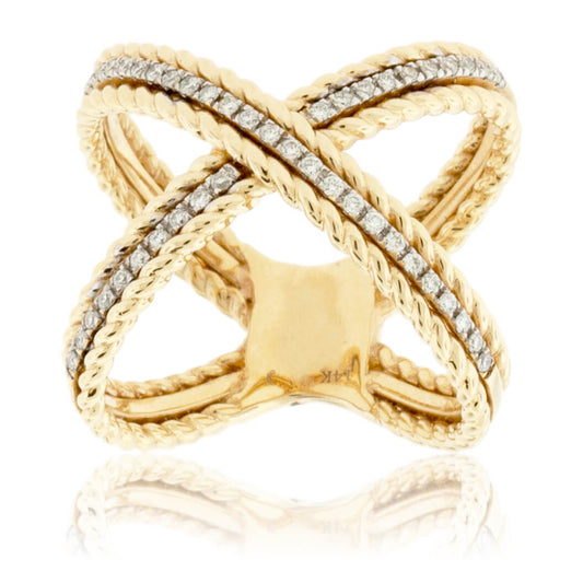 Diamond Two Toned Criss Cross Style X Band - Park City Jewelers