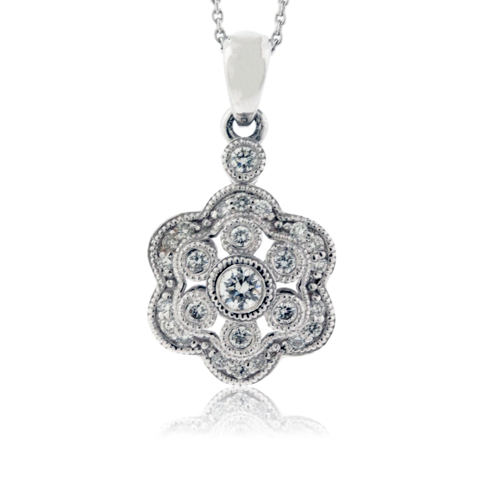 Diamond White Gold Flower Style Pendant - Park City Jewelers
