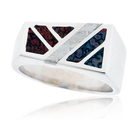 Dinosaur Bone and Meteorite Inlay Style Ring - Park City Jewelers