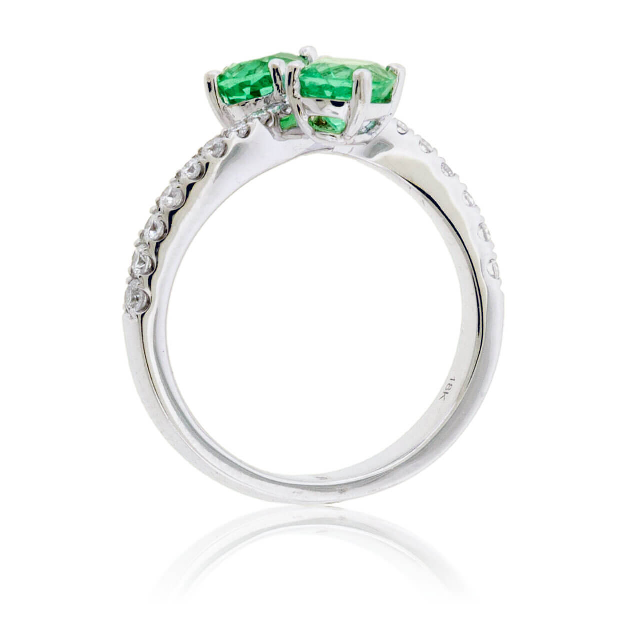 Double Oval Mint Emerald & Diamond Bypass Style Ring - Park City Jewelers