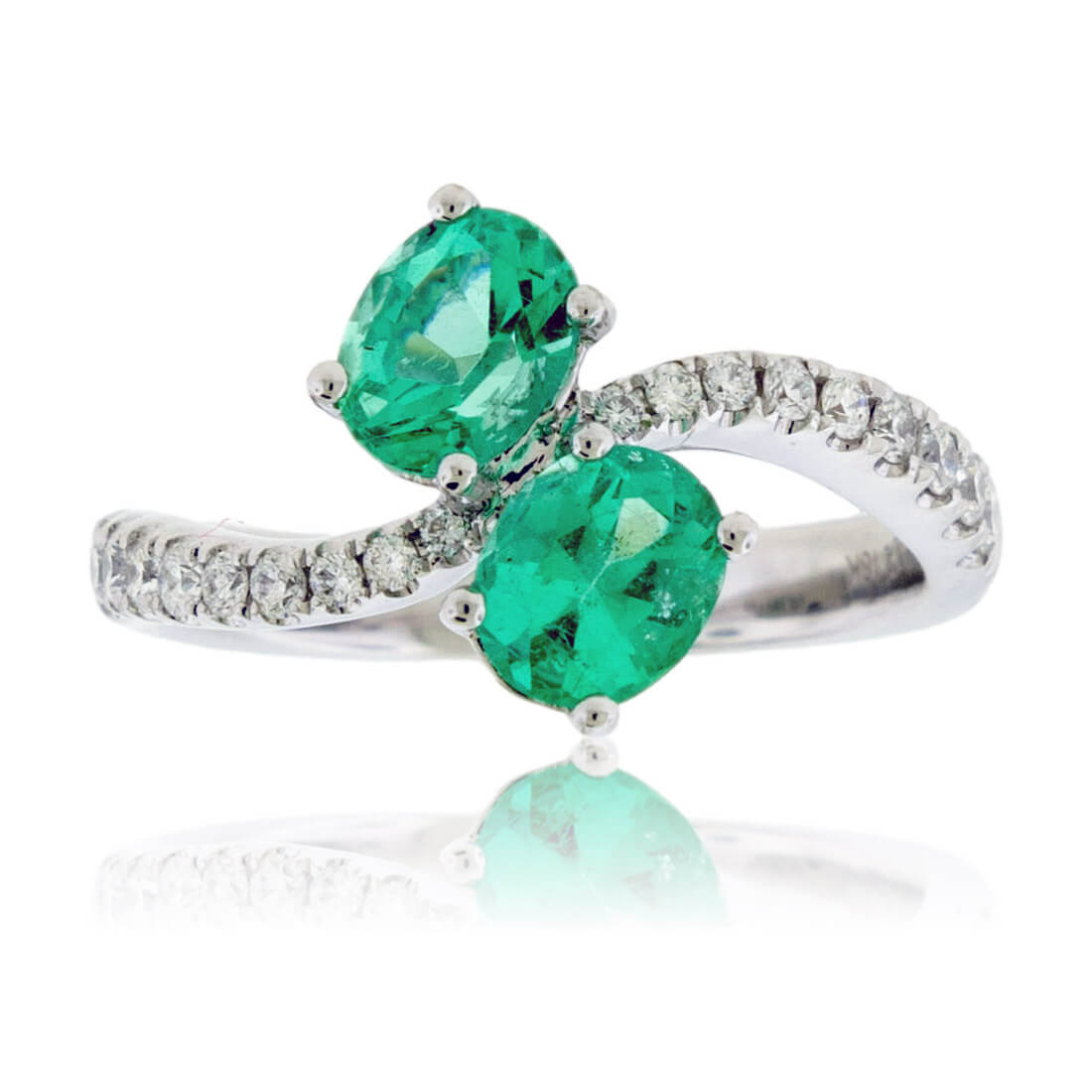 Double Oval Mint Emerald & Diamond Bypass Style Ring - Park City Jewelers