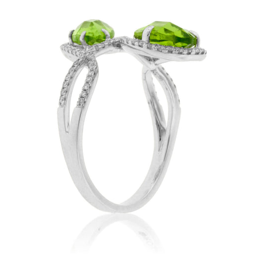 Double Pear Peridot & Diamond Halo Ring - Park City Jewelers