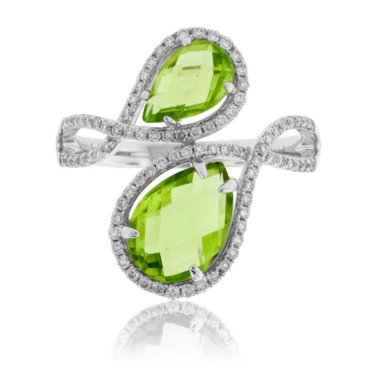 Double Pear Peridot & Diamond Halo Ring - Park City Jewelers