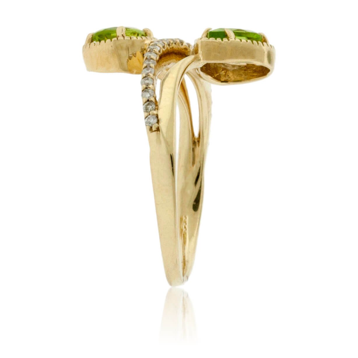 Double Pear Shaped Peridot and Diamond Bypass Ring - Park City Jewelers