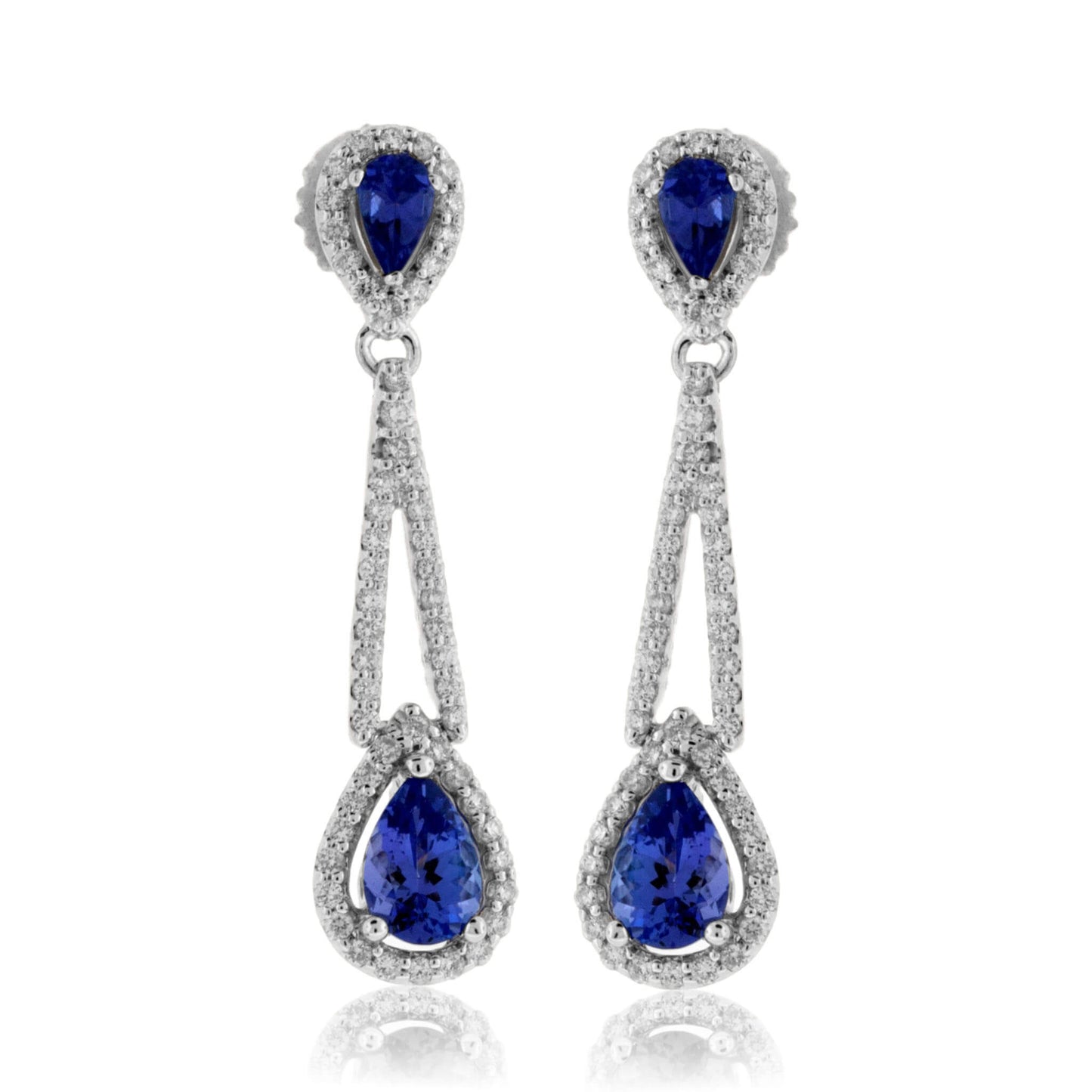 Double Pear Shaped Tanzanite with Diamond Halo Earrings - Park City Jewelers