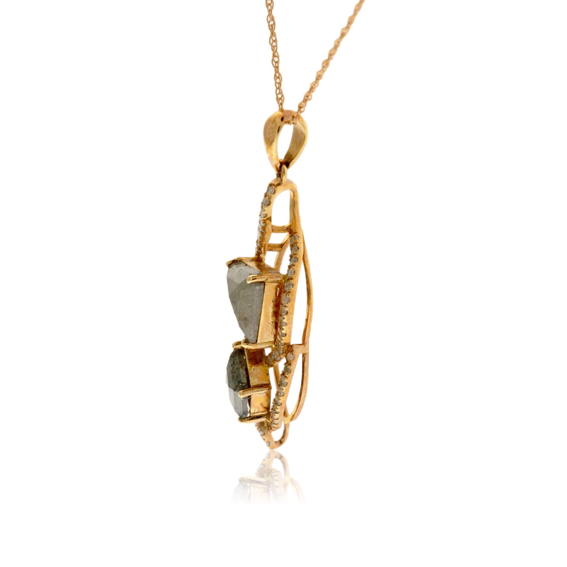 Double Rose Cut Fancy Rough Diamond Pendant with Diamond Accents - Park City Jewelers