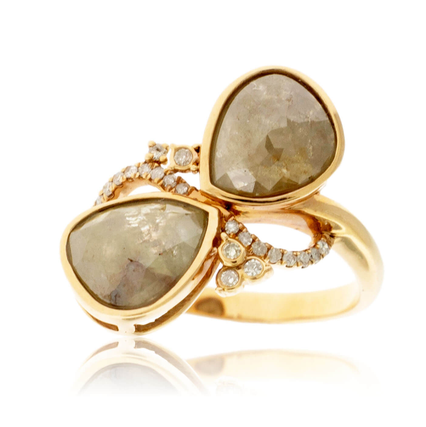 Double Rose-Cut Rough Diamond & Diamond Bypass Style Ring - Park City Jewelers