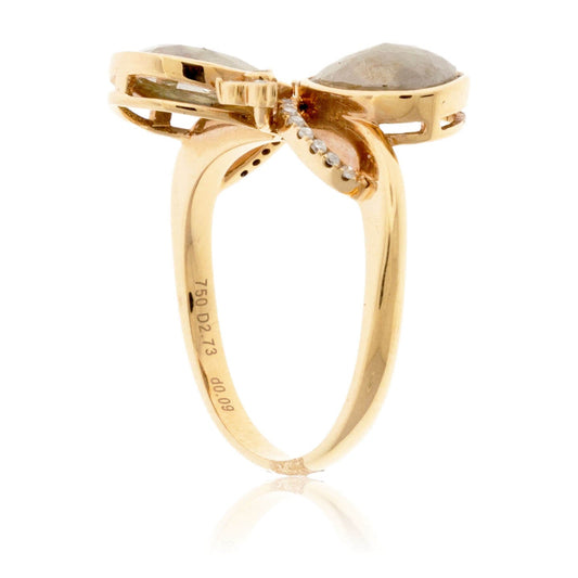 Double Rose-Cut Rough Diamond & Diamond Bypass Style Ring - Park City Jewelers