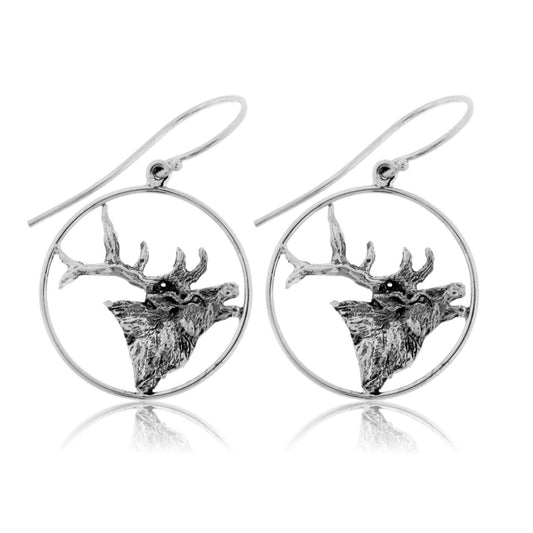 Elk Calling in a Circle Dangle Earrings - Park City Jewelers