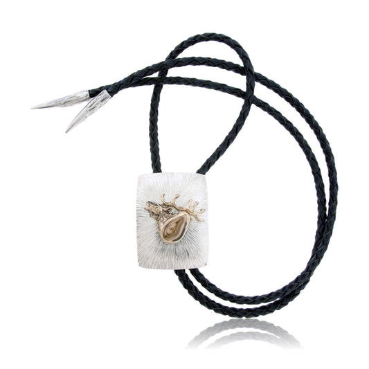 Elk Head with Elk Ivory Leather Bolo Tie - Park City Jewelers