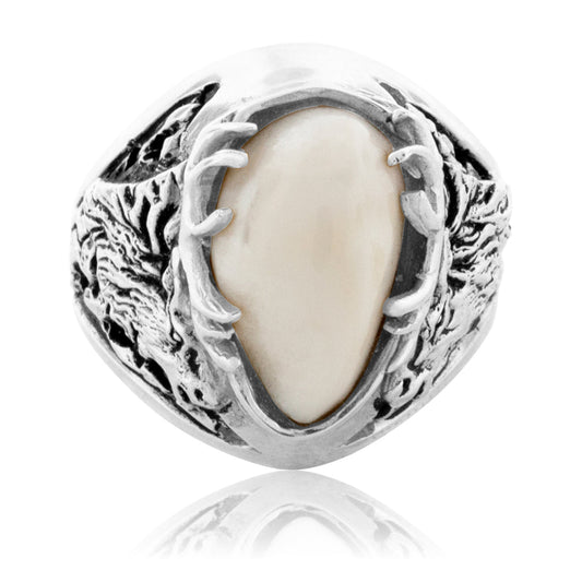 Elk Ivory Tooth Antler Head Ring - Park City Jewelers