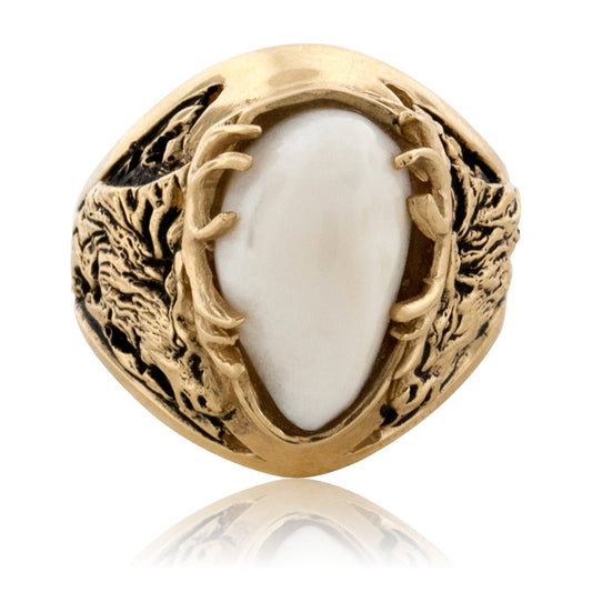 Elk Ivory Tooth Antler Head Ring - Park City Jewelers