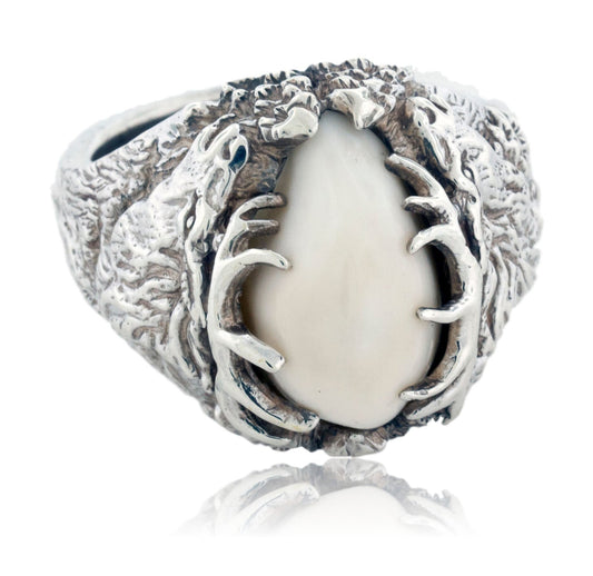 Elk Ivory Tooth Trophy Antler Ring - Park City Jewelers
