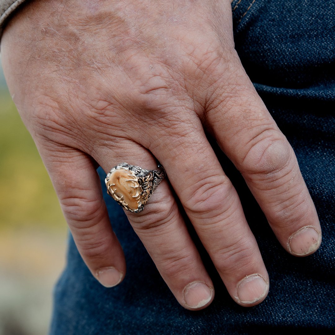 Man Wearing Elk Ivory Ring - Park City Jewelers