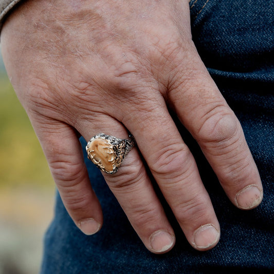 Man Wearing Elk Ivory Ring - Park City Jewelers
