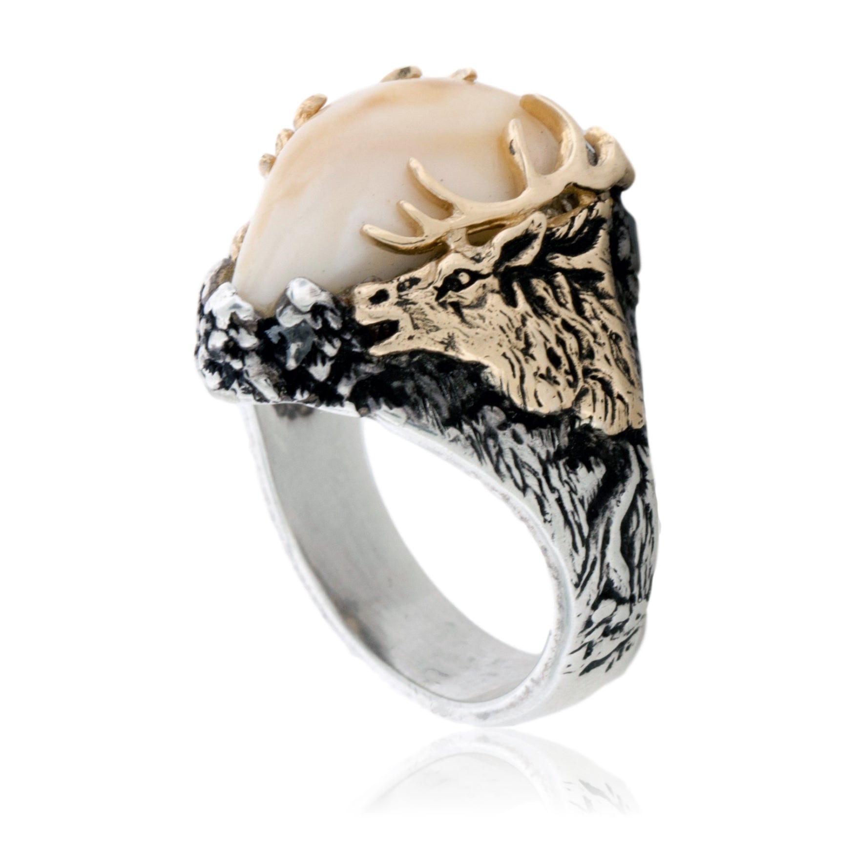 Elk Ivory Tooth Trophy Antler Ring - Park City Jewelers