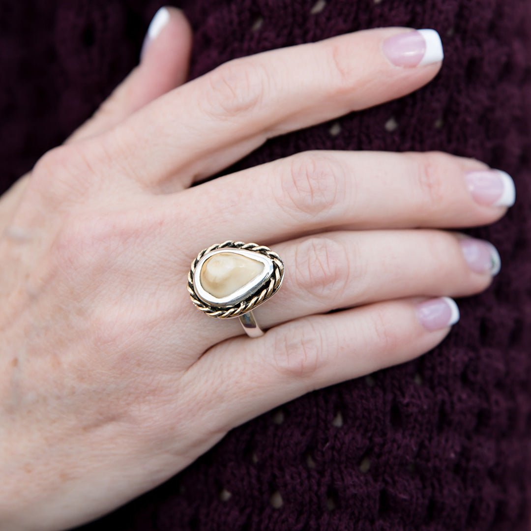 Elk Ivory Tooth Trophy Braided Ring - Park City Jewelers