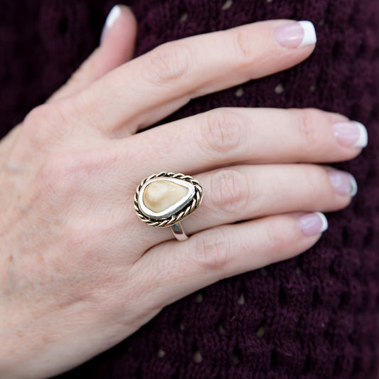 Elk Ivory Tooth Trophy Braided Ring - Park City Jewelers