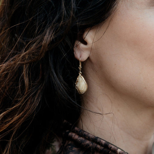Elk Tooth Ivory Dangle Earrings with Antlers - Park City Jewelers