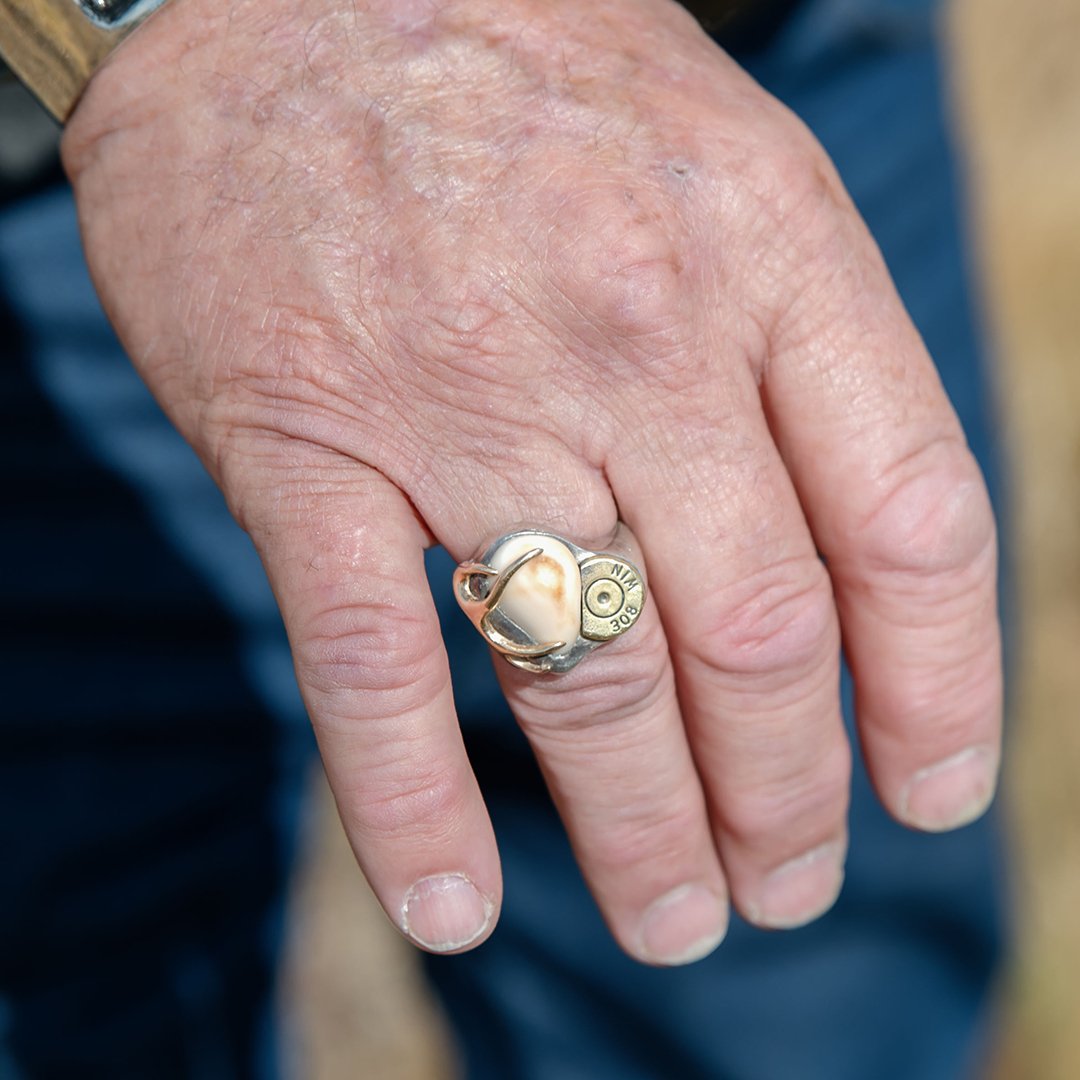 Elk Tooth Ivory Ring & Shell Casing Textured Style Ring - Park City Jewelers