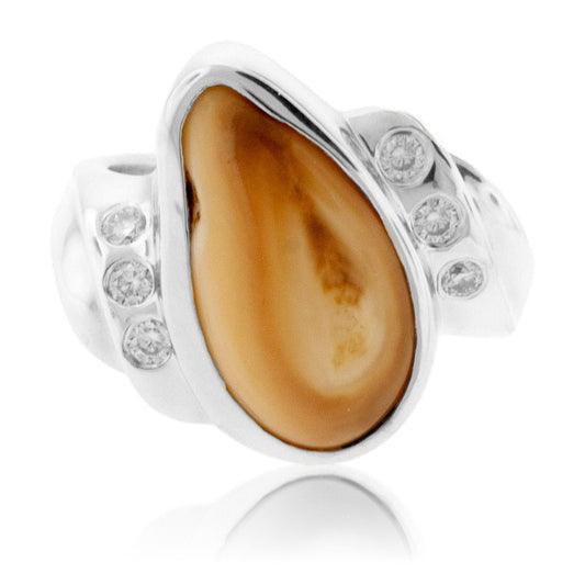 Elk Tooth Ivory Wave Freeform Ring with Moissanite Accents - Park City Jewelers