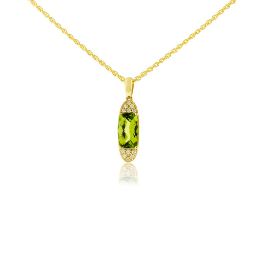 Elongated Cushion-Cut Peridot & Vintage Inspired Diamond Pendant - Park City Jewelers