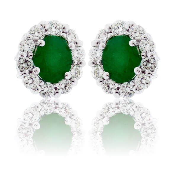 Emerald and Diamond Halo Stud Earrings - Park City Jewelers