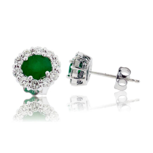 Emerald and Diamond Halo Stud Earrings - Park City Jewelers