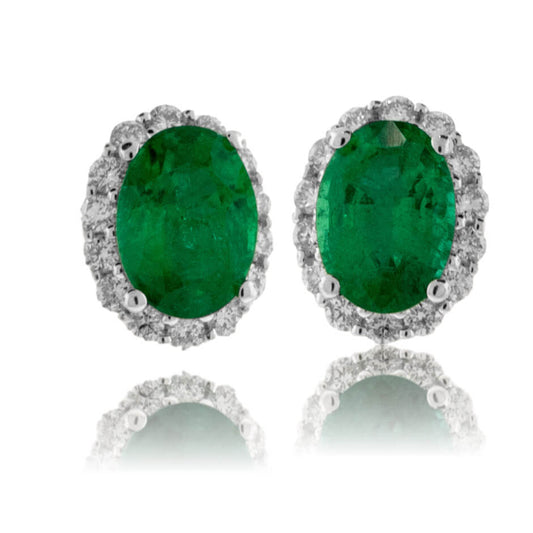 Emerald and Diamond Halo Stud Earrings - Park City Jewelers