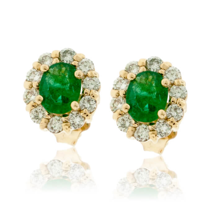 Emerald and Diamond Halo Stud Earrings - Park City Jewelers