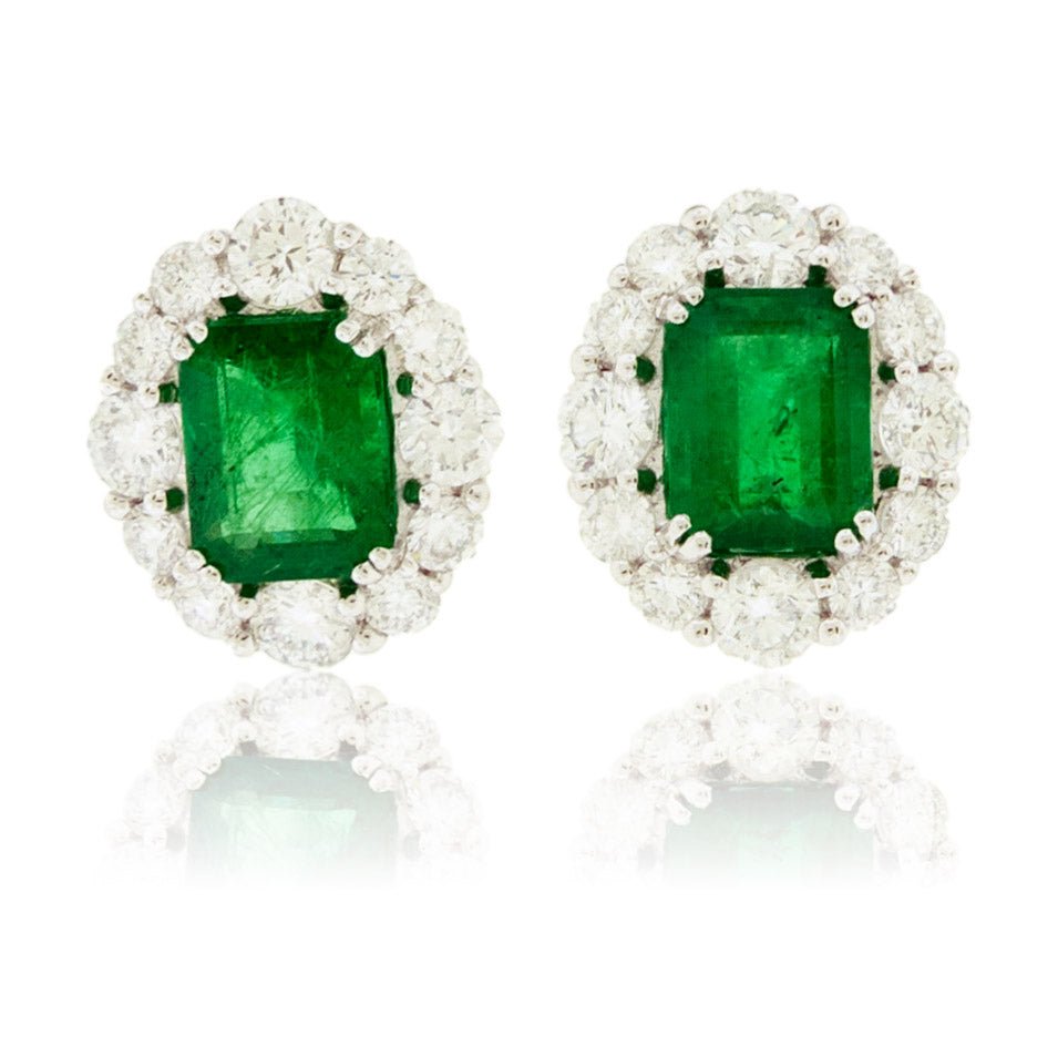 Emerald and Diamond Halo Stud Earrings - Park City Jewelers