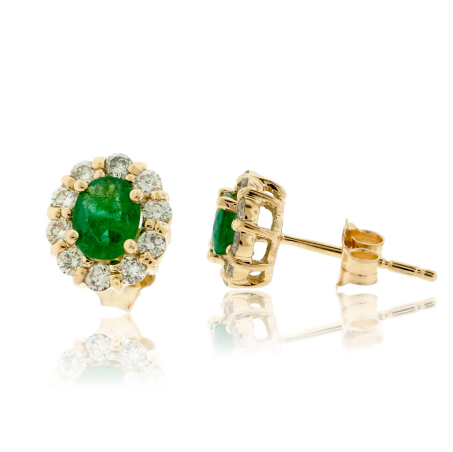 Emerald and Diamond Halo Stud Earrings - Park City Jewelers