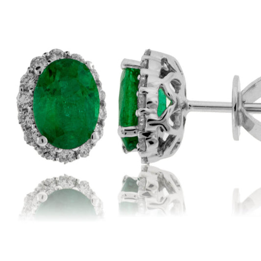 Emerald and Diamond Halo Stud Earrings - Park City Jewelers