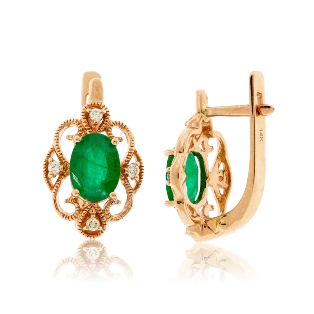 Emerald and Diamond Vintage Style Earrings Park City Jewelers