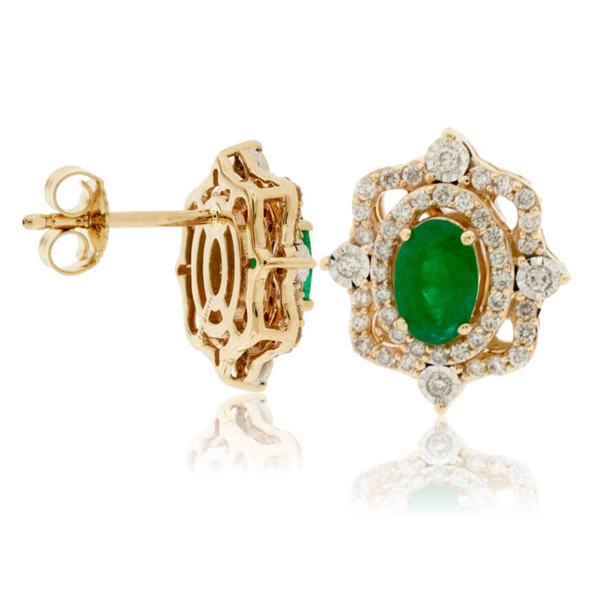 Emerald and Diamond Vintage Style Halo Stud Earrings - Park City Jewelers