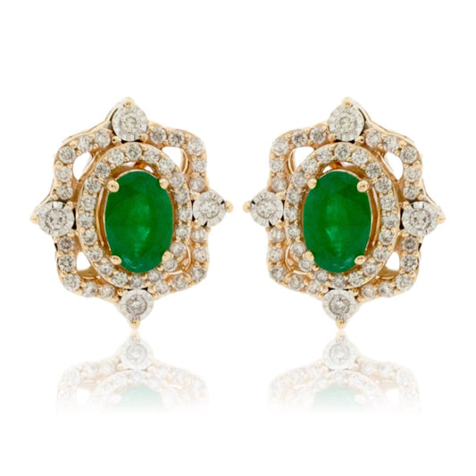 Emerald and Diamond Vintage Style Halo Stud Earrings - Park City Jewelers