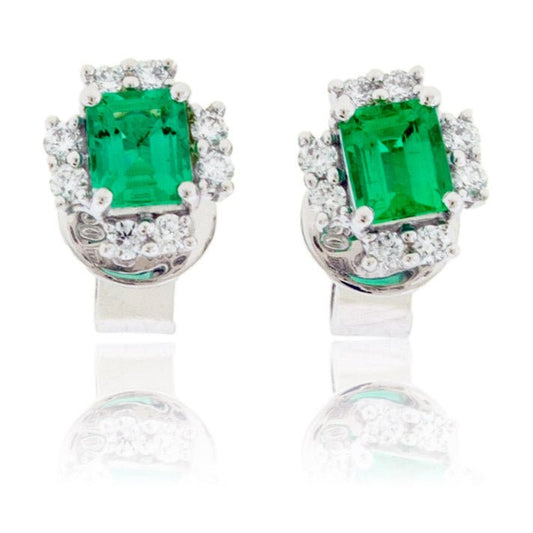 Emerald-Cut Emerald and Diamond Square Stud Earrings - Park City Jewelers