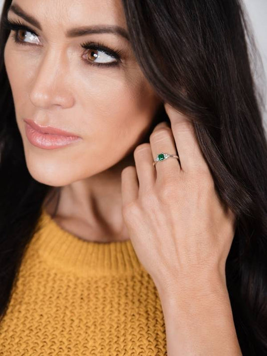 Emerald-Cut Emerald & Diamond Accented Ring - Park City Jewelers