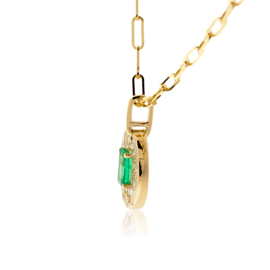Emerald-Cut Emerald & Diamond Disc Pendant - Park City Jewelers