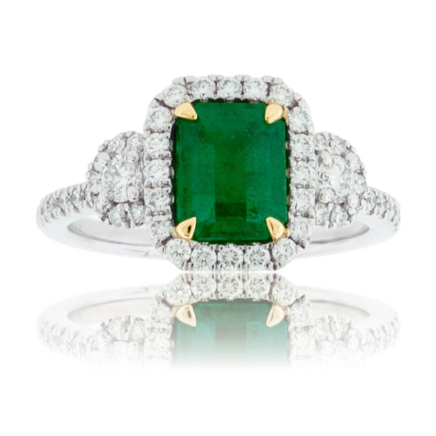 Emerald-Cut Emerald & Diamond Halo Ring - Park City Jewelers