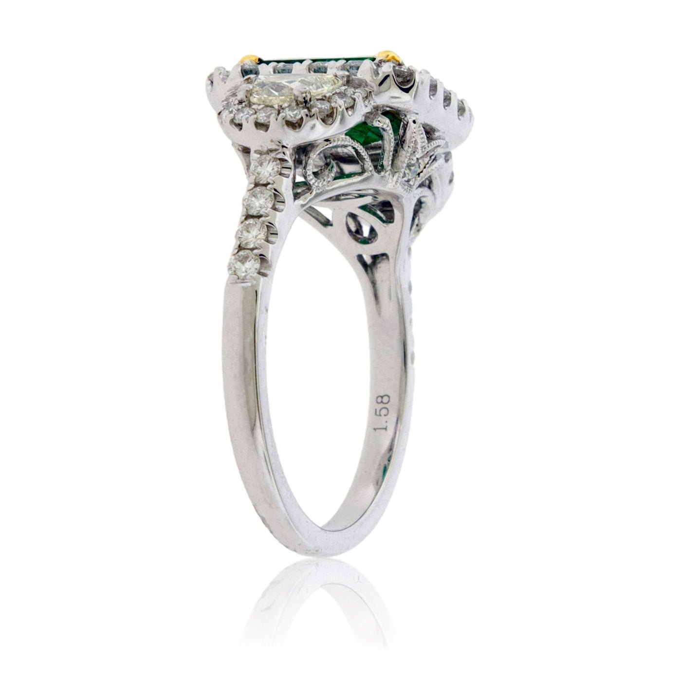 Emerald-Cut Emerald & Diamond Halo Ring - Park City Jewelers