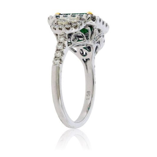 Emerald-Cut Emerald & Diamond Halo Ring - Park City Jewelers