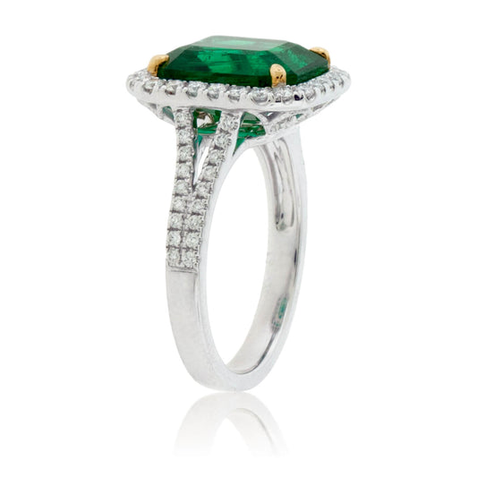 Emerald-Cut Emerald & Diamond Halo Ring - Park City Jewelers