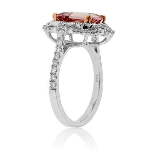 Emerald-Cut Morganite & Diamond Double Halo Ring - Park City Jewelers