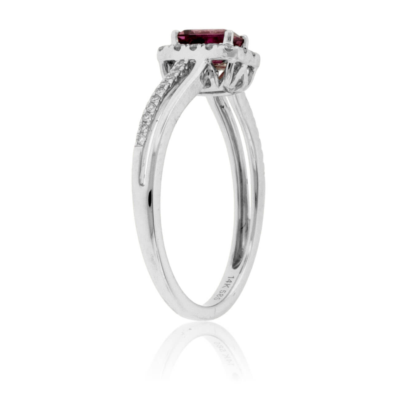 Emerald-Cut Pink Tourmaline Rubelite & Diamond Halo Ring - Park City Jewelers
