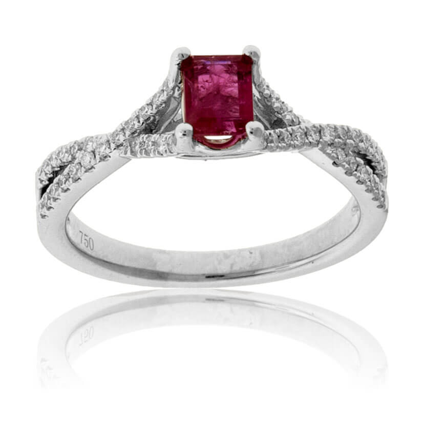 Emerald-Cut Red Emerald and Diamond Accent Ring - Park City Jewelers