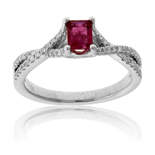 Emerald-Cut Red Emerald and Diamond Accent Ring - Park City Jewelers